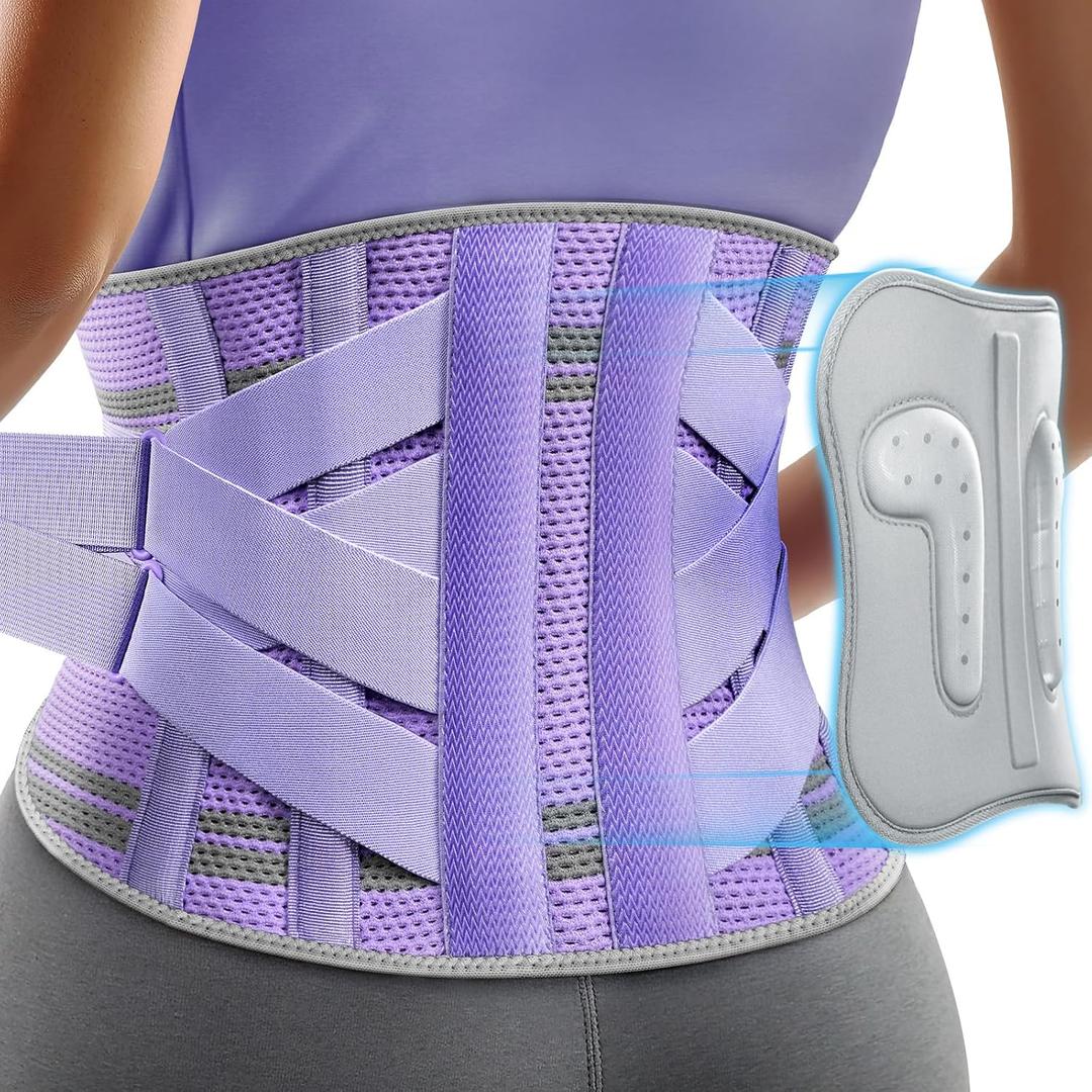 Back Brace for Lower Back Pain Women with 9X Support System, Ergonomic Lumbar Support for Pain Relief, Breathable Mesh Design with 3D Silicone Pad for Sciatica,Purple Size XL (Waist: 39.4"-47.6")