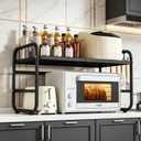 Microwave Stand Countertop, 2-Tier Expandable Kitchen Appliance Rack for Small Spaces & Tiny Kitchens, Heavy Duty Carbon Steel Organizer with Side Hooks for Microwave, Toaster & Spices, 14.5-21.6"*15.7"*13.7"