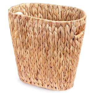 Wicker Trash Can Bathroom, Wicker Waste Basket with Built-in Handles, Handwoven Water Hyacinth Small Waste Basket, Rattan Waste Basket For Bedroom, Bathroom, Office, Living Room, Small Space 1 Pack