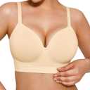 Popilush Bras for Women No Underwire Supportive Push Up Bralettes Wireless Full Coverage Plus Size T-Shirt Bra Skin 4XL