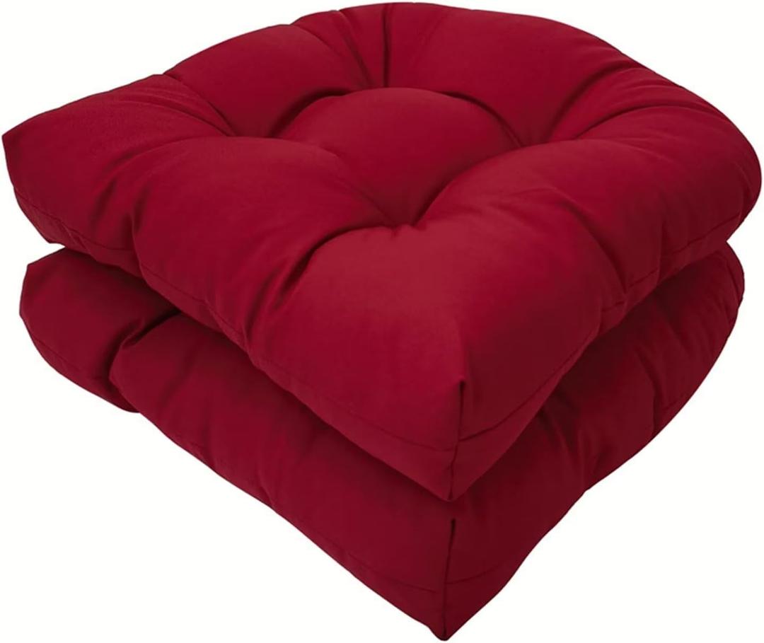 2 Pcs Outdoor Patio Cushions, 19"x19" Burgundy Seat Cushion Water-Resistant Chair Pads, U-Shape Tufted Seat Cushions Furniture Protector