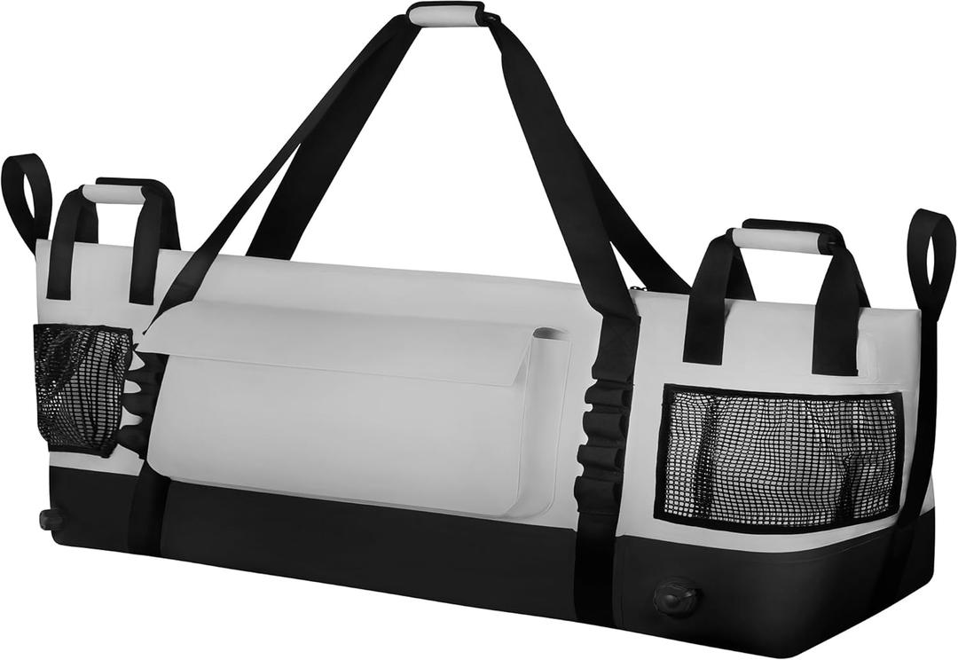 Insulated Fish Cooler Kill Bag with Flat Bottom-25x17.5 40x16 60x20Inches Waterproof Fishing tackle Kill Cooler Bag (Light Grey-60x20x10)