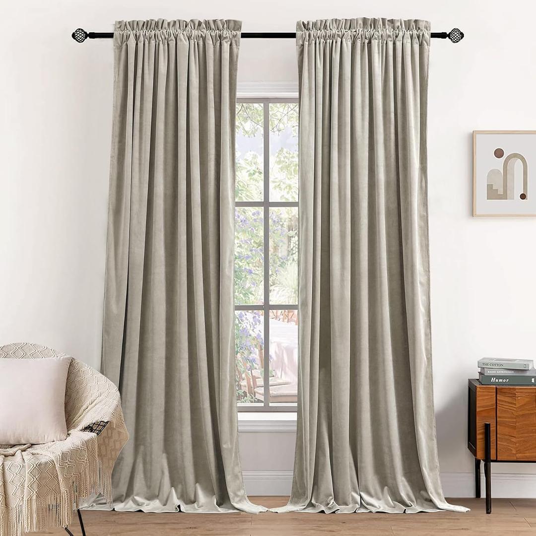 Dchola Beige Velvet Curtains for Bedroom Window, Super Soft Vintage Luxury Heavy Drapes, Room Darkening Rod Pocket Curtain for Living Room, W52 by L84 inches, 2 Panels (52"W x 84"L (Pack of 2), Beige)