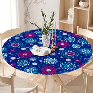 Virtumob Round Fitted Tablecloth with Elastic Edge Farmhouse Paisley Outdoor Indoor Table Cloth Waterproof Wipeable Table Cover for Dinner Picnic Patio Decor (Suitable for 42"- 52" Round Tables)