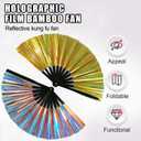 Boots on The Ground Fan,2025 New Large Holographic Folding Hand Fan Line Dance Popping Fans,Boots on The Ground Hand Fans,Folding Hands Classic Style FanBamboo Ribs Hands Held Chinese (Blue)