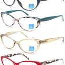 MODFANS Blue Light Reading Glasses for Women 1.0 Ladies Readers Spring Hinges,Anti Glare UV Eyestrain,Computer Eyeglasses Women (4 Pack Color)