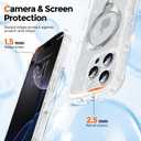 Magnetic for iPhone 16 Pro Max Case Clear, Sparkly Bling Glitter Cute Curly Wave Transparent Cover for Women, Compatible with MagSafe ShockProof Phone Glitter Case with 360 Spin Stand 6.9", Clear