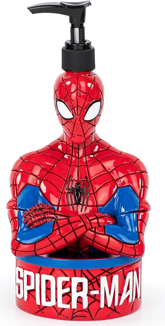 Jay Franco Marvel Spiderman Soap Dispenser - Red & Blue Superhero Kids Bathroom Accessory - Resin Lotion Pump (Red - Spiderman)