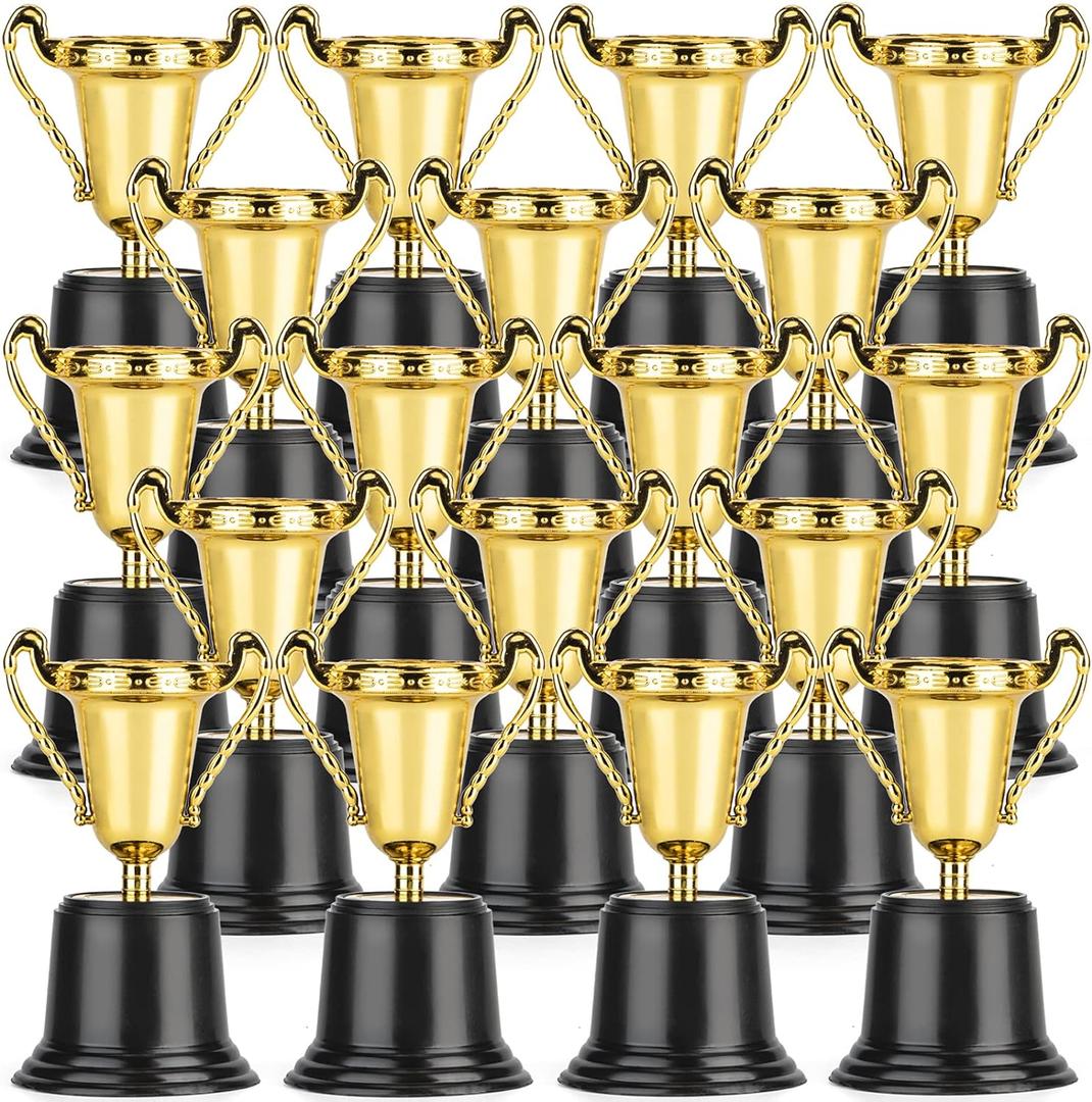 24 Pack Gold Award Trophy, 5 Inch Plastic Golden Mini Trophies Cup For Halloween Party Favors, Kids Classroom School Rewards, Competition Or Celebration Awards Props, Sports Tournament Winning Prizes