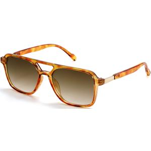 2 x YUNKRK Retro Aviator Sunglasses for Women Men Vintage Square Pilot Sun Glasses Trendy Sunnies Unisex 100% UV Protection Light Tortoise Frame Light Brown Gradient Lens