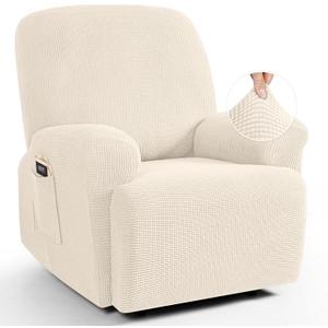 TAOCOCO Recliner Cover 4-Pieces, Recliner Stretch Sofa Slipcover, Recliner Cover 1 Seat, Couch Protector Soft, Furniture Protector Covers with Elastic,Chair Covers Jacquard Pattern (Beige)