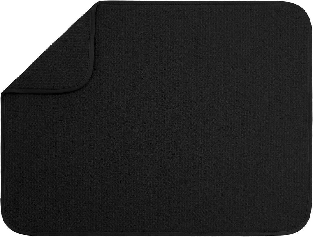 S&T INC. Dish Drying Mat XL, 18 x 24, Absorbent Microfiber Kitchen Counter Mat, Dish Drying Pad for Dishes, Utensils, Pots and Pans, Extra Large, Black