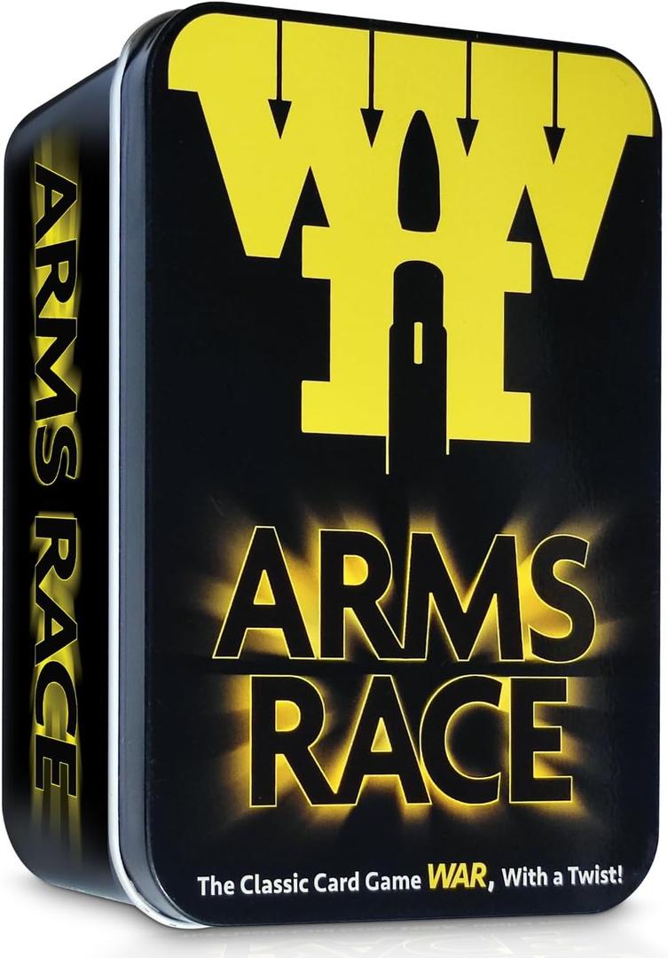 Gamie Arms Race War Card Game, Themed-Educational Card Game, Ages 5-12 & Plus, Blue & Olive Green, 194 Cards, Tin Storage, WWII Historical Learning Game