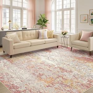 Area Rug Living Room Rugs - 9x12 Washable Large Soft Indoor Neutral Modern Abstract Low Pile Rug Carpet for Bedroom Dining Room Farmhouse Home Office - Colorful