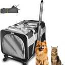 Cat Carrier for 2 Cats, Large Dog Cat Carrier with Wheels for Under 44lbs, Rolling Pet Carrier with Removable Pole Platform and Upgraded Wheels Dog Cat Travel Carrier for Hiking Camping, Black