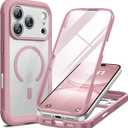 Miracase Magnetic for iPhone 17 Pro Case 6.3" [Compatible with MagSafe] Full-Body Phone Case with Built-in Glass Screen Protector & Camera Control, Drop Proof iPhone 17 Pro Cover, Dark Pink