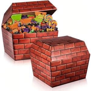 2 Pcs Red Brick Halloween Treat Boxes 9.5 x 9 x 9 Inch Gitf Boxes Cardboard Mini Halloween Party Favor Box Paperboard Gift Container for Trick or Treat, Party Favors,Supplies