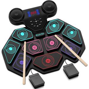 Electronic Drum Set - YUOIOYU Electric Drum Set Roll Up Portable Drum Kit MIDI Practice Drum Pad with Dual Built-in Speaker, Drum Sticks and Pedals, Christmas Birthday Gift for Kids Adult (Multi-color)