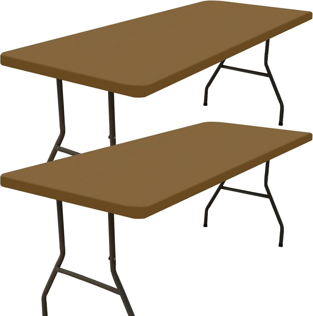 Smiry 2 Pack Rectangle Picnic Table Cloth, Waterproof Elastic Fitted Tablecloths, Washable Polyester Rectangular Patio Table Cover for Camping, Indoor and Outdoor (Brown, 30"x48")