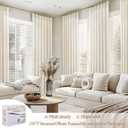 Pinch Pleated Linen Curtains 96 Inches Long for Living Room Bedroom, Light Filtering Boho Window Drape 96 inch 2 Panels Burgs with Hooks&Rings 8ft Cream Birch Sliding Glass Door Sheer Curtain Decor