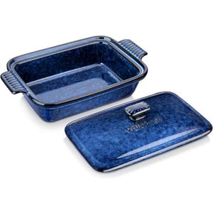 vancasso Starry Casserole Dish With Lid, 1.9 Quart Deep Lasagna Pan Ceramic Bakeware Covered Casserole Dish Blue