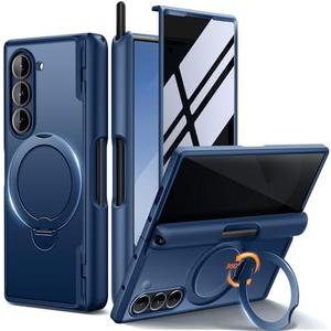 MOBOSI Upgraded 360° Spin Magnetic Ring Stand for Z Fold 6 Case with S Pen Slot, Compatible with Magsafe, 18FT Military Grade Protection, Shockproof Case for Samsung Galaxy Z Fold6, Privacy Blue