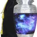 M MEILINXU Urn for Ashes Adult Male & Female, Cremation Urns for Human Ashes Adult Man & Woman, Aurora Borealis Cremation Container, Funeral Decorative Urn for Burial, Blue Cosmic Galaxy  Large