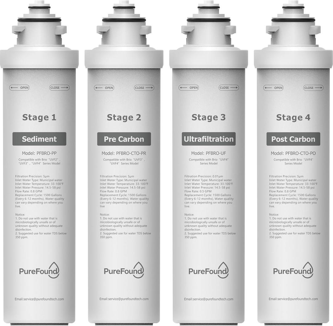 UVF4 4 Stage Water Cooler Filter Replacement Kit Compatible With Brio "UVF4" Series Models Bottleless Water Cooler Dispensers, Replacement for MIB400PKUF, 1500 Gallons, 6 Months