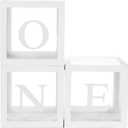 One Boxes for 1st Birthday, 3-Pack Balloon Decorations for Baby Shower with ONE Letters for Boys & Girls 1 Year Old Party Backdrop (White)