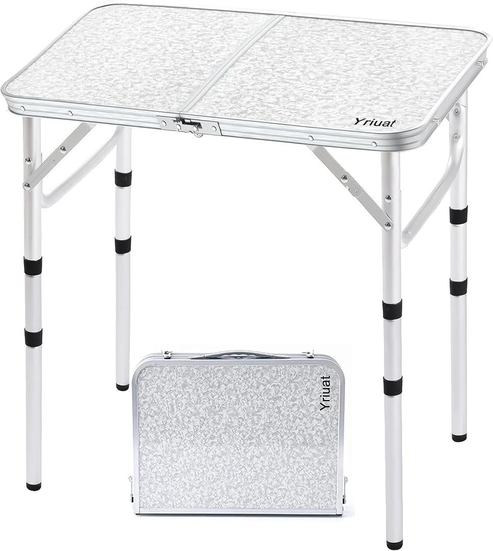 Yriuat Folding Camping Table 2ft Portable Pinic Table Adjustable Height Small Card Table Aluminum Foldable Lightweight with Carry Handle for Outdoor Indoor Hiking Camp BBQ Beach, 24"l X 16"w X 24"h