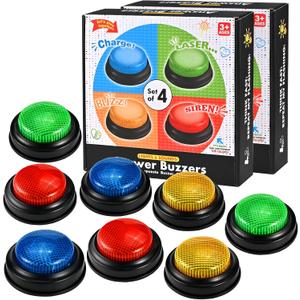 8pcs Buzzers for Trivia Games, Game Show Buzzers Buttons with 4 Lights Color and 4 Sounds, Answer Buzzer for Jeopardy Buzzer, Family Feud Game, Classroom Must Have, Games Night