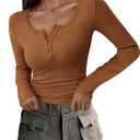 PRETTYGARDEN Women's 2026 Fall Long Sleeve Henley T Shirts Button Ribbed Knit Slim Fit Basic Tops Blouse Casual Outfits (Khaki, X-Large)