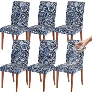 Waterproof Dining Chair Covers Set of 6,Stretch Spandex Chair Slipcovers for Dining Room Chairs, Removable Washable Kitchen Chair Covers, Elastic Chair Protectors for Home Restaurant Banquet (A-totem Patterns)