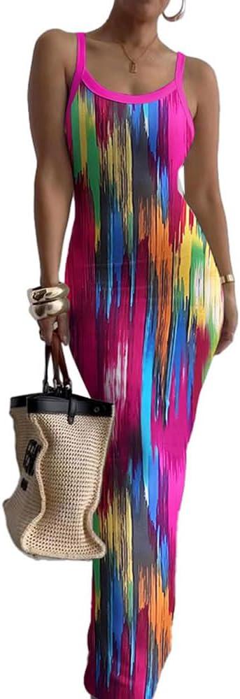 Nimsruc Women Summer Long Dress Casual Slip Sexy Slim Sleeveless Bodycon Maxi Dresses for Women 2025 Color Collision XL Nimsruc Women Summer Long Dress Casual Slip Sexy Slim Sleeveless Bodycon Maxi Dresses for Women 2025 Color Collision XL