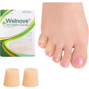 Welnove Toe Protectors 12-Pack Aloe Vera Extract Infused Silicone Toe Sleeve Toe Covers for Hammer Toes, Corns, Calluses, Blisters Soft Gel Toe Cushions for Pain Relief (X-Small, Beige)