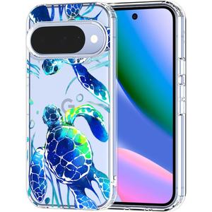 MOSNOVO Case for Google Pixel 10 & Pixel 10 Pro, [Buffertech 6.6ft Military-Grade Drop Protection] [Anti Peel Off Tech] Clear TPU Bumper Phone Case Cover Design - Sea Turtles