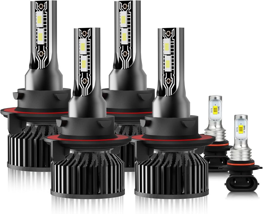 Fit for Ford F250 F350 F450 Super Duty 2005-2022 Driving Light Bulbs Combo, 6000k White Bright Output with Built-in Turbo Fan, Direct Installation, Pack of 6