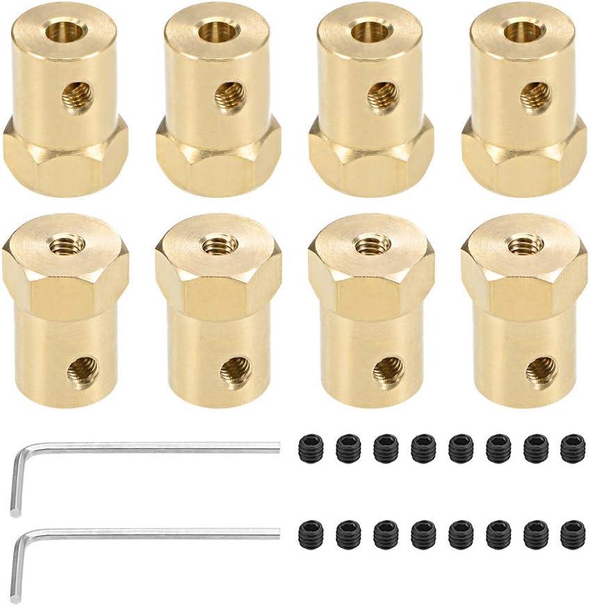 uxcell Hex Coupler 4mm Bore Motor Hex Brass Shaft Coupling Flexible Connector for Car Wheels Tires Shaft Motor 8pcs
