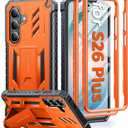 FNTCASE for Samsung Galaxy S26+ Plus Case: with Kickstand | 2 Front Frames | Built-in Screen Protector Military Grade Drop Proof Protection Rugged Protective Phone Case for S26 Plus 6.7 Inch Orange