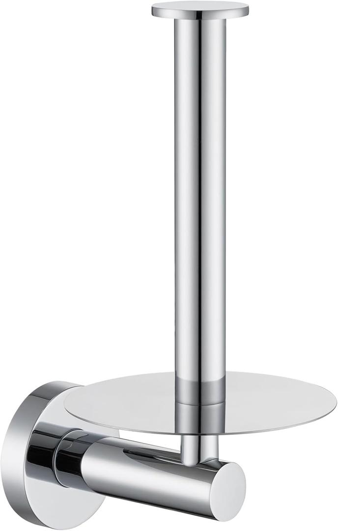Vertical Toilet Paper Holder, Aomasi Stainless Steel Modern Bathroom Chrome Tissue Hanger with Round Plate, Standing Style TP Roll Storage, Wall Mounted