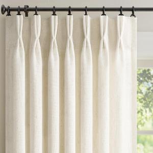 Pinch Pleated Linen 96 inch Long Curtains for Living Room Bedroom 2 Panels Neutral Cream Beige Thick Linen Textured Farmhouse Pleat Curtain with Hooks Rings Back Tab Light Filtering Drapes 8 FT
