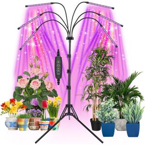 Mefflypee Grow Lights for Indoor Plants, LED Grow Light Stand, Red Blue Yellow Full Spectrum Plant Lamp with Adjustable Tripod, Color Changing Dimmable Vegetative Lamp with Auto On Off Timer (Type A)
