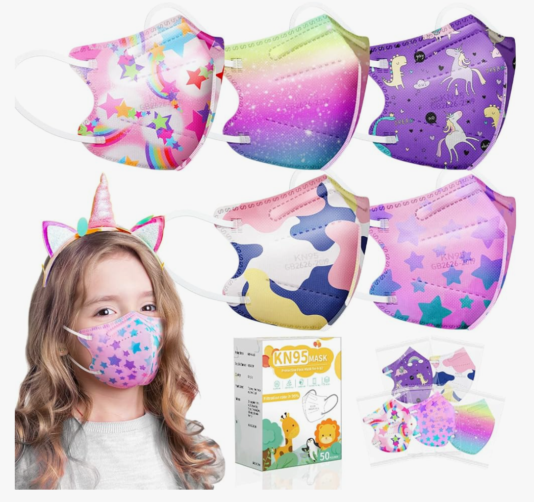 FENFEN Kids KN95 Face Mask Disposable - 50 Pack KN 95 Kid Masks Children Small Size Breathable Girls Kids KN95 Unicorn Mask Mascaras KN95 Para Niños