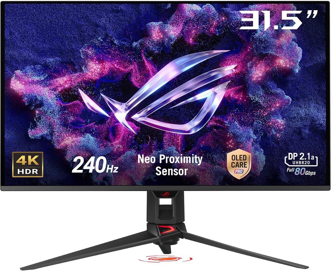 ASUS ROG Swift 32 4K OLED Gaming Monitor (PG32UCDMR) 4K (3840 x 2160), QD-OLED, 240Hz, 0.03ms, G-SYNC Compatible, 99% DCI-P3, USB-C 90W, DisplayWidget, DisplayPort 2.1