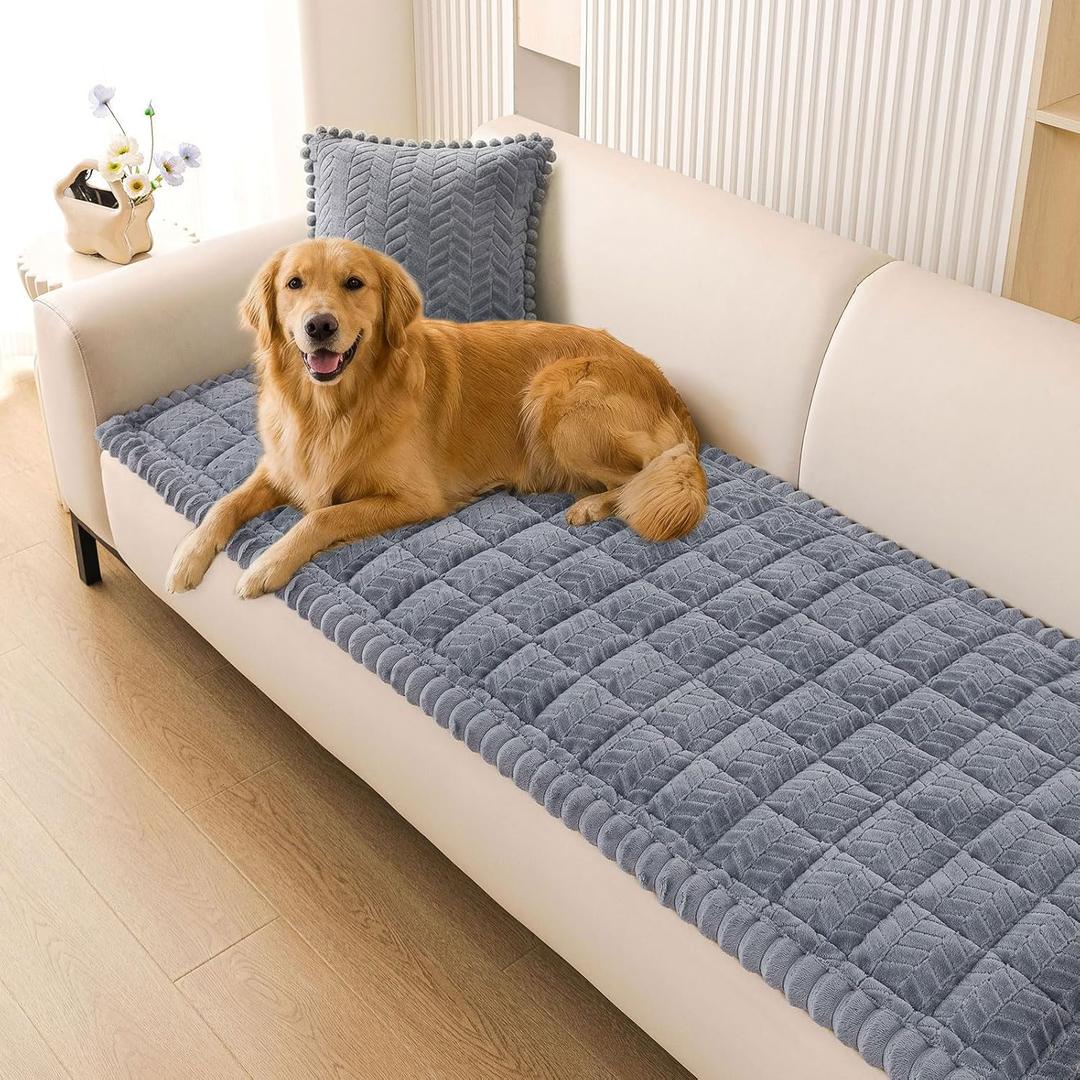 Smiry Non Slip Couch Covers for Dogs, Fuzzy Pet Couch Covers for 3 Cushion Sofa Pet Friendly, Soft Sofa Slipcovers Cushion Furniture Protector Washable (Grey, 27.6" x 70.9")