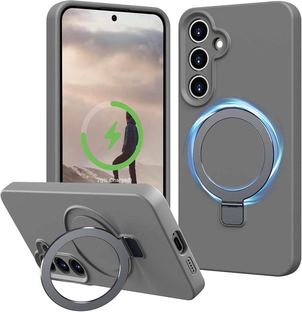 Compatible with Samsung Galaxy S24+ / S24 Plus Case with Stand, Slim Liquid Silicone Phone Case with Camera Protection, MagSafe Compatible Magnetic Kickstand, Pink (Grey)