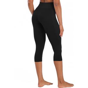 Women's High Waist Capri Leggings with Pockets Tummy Control Cropped Yoga Pants for Summer Fitness Workout Athletic L