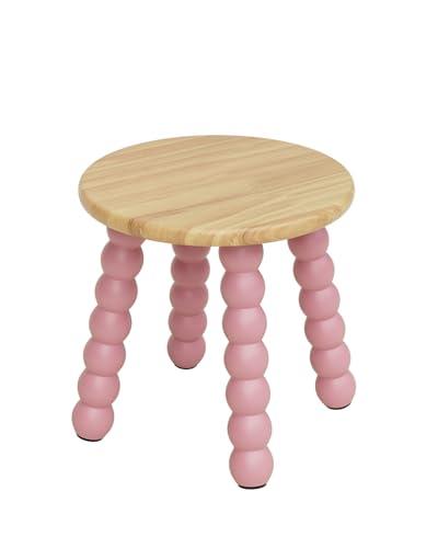 Masupu Solid Wooden Step Stool for Adults Kids, 11 inch Small Foot Stool, Non-Slip One Step Stool, Sturdy Foot Stool for Bathroom, Bedroom, Kichen, Plant Stand(Natural and Pink)