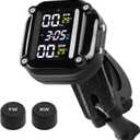 Motorcycle Wireless Tire Pressure Monitoring System, Motorcycle TPMS with 2 External Sensors, LCD Display, IP67 Waterproof Dustproof, Motorbike Tyre Temperature Alarm, Two-Wheeled Motorcycle TPMS