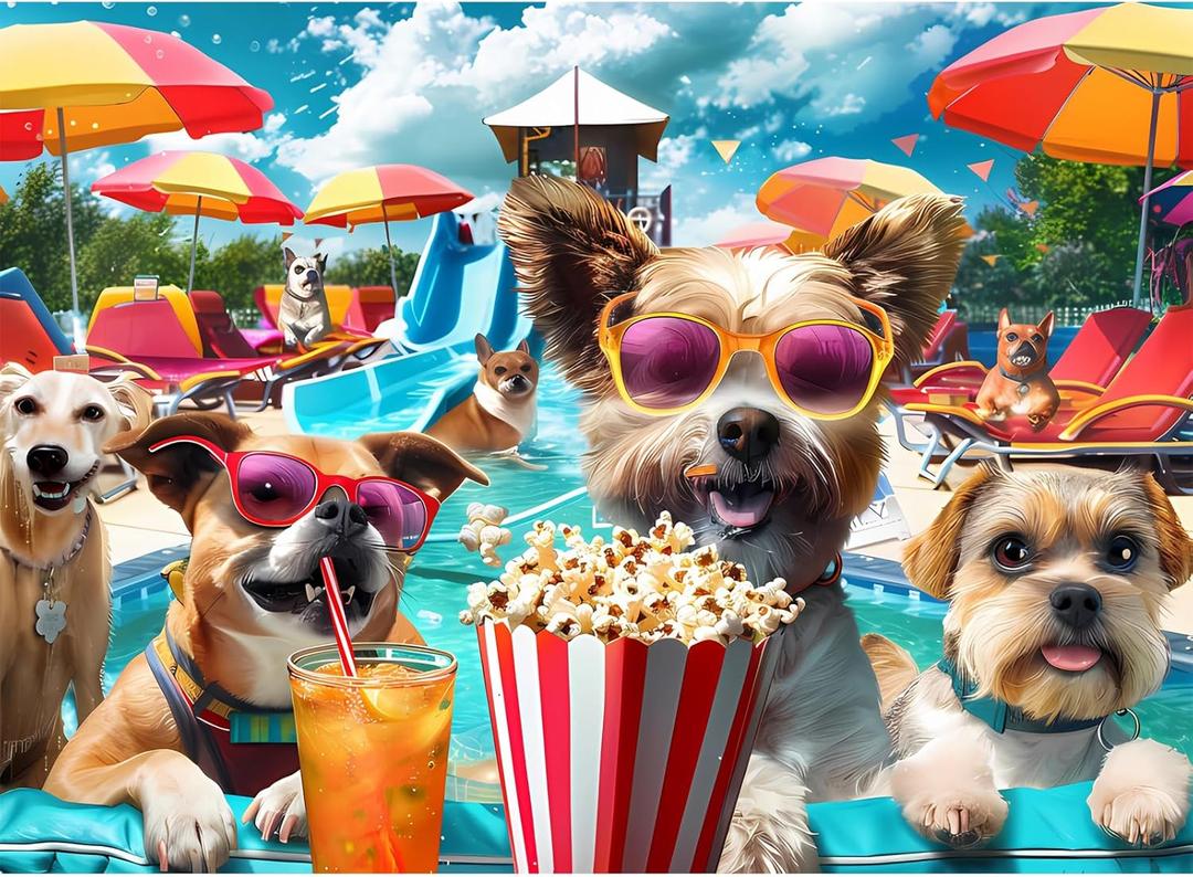 300 Piece Jigsaw Puzzle for Adults, Fun at The Amusement Park Dog Puzzles, Funny Puppy Jigsaw Puzzles, Animal Pet Lover Challenging Puzzles for Friends Family Activity Game Nights Gifts